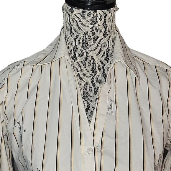 CHICO'S Womens Button-Up Giraffe Stripe Shirt With Embroidered Details Size M - Picture 3 of 5